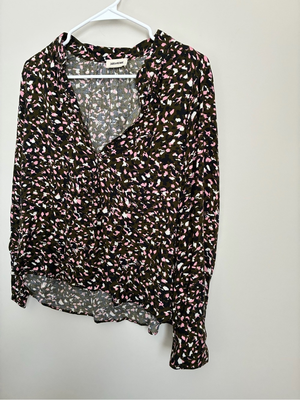 Zadig & Voltaire Paris Tink Leo Olive Abstract Blouse Size Medium - Picture 5 of 9